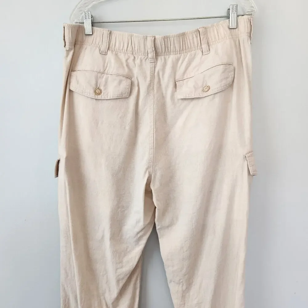 Roundtree & Yorke Cargo Linen Blend Pants Men's 38x30 (36x28.5) Tan Coastal Boho